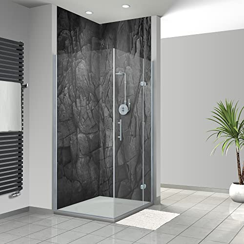 WANDFREUDE individuelle Duschrückwand Aluverbundplatte auf Maß (2 Stück - Schiefer - Seidenmatt) – Dusche Wandverkleidung Duschwandverkleidung Duschrückwände