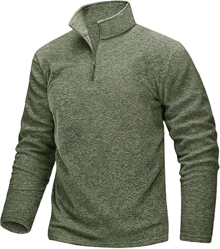 TACVASEN Fleecepullover Herren Atmungsaktiv Langarm Trainingsshirt Half Zip Mid-Weight Sweatshirt Männer Laufshirt (M, Armeegrün)