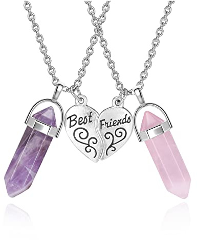 PESOENTH BFF Necklace for 2 - Matching Heart Best Friends Crystal Pendant Necklaces Friendship Jewelry Set For Women