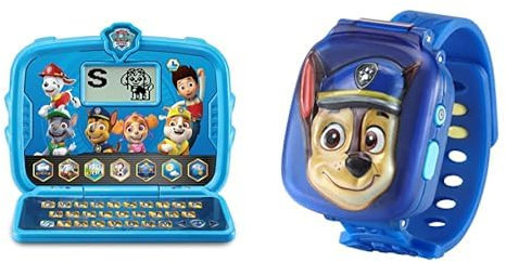VTech PAW Patrol Lernlaptop – Lerncomputer mit den Originalstimmen der PAW Patrol und Spielen zum Lernen von Buchstaben, Zahlen & PAW Patrol Chase-Lernuhr – Digitale Kinderuhr mit Timer, Stoppuhr