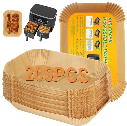 BYKITCHEN Airfryer Backpapier für Ninja Dual Zone Heißluftfritteuse 9.5L | 200 Stück,Für Ninja Foodi MAX AF400EUCP,DZ400EU und Double Stack XL SL400EU, Airfryer Zubehör,Einweg-Papiereinlagen