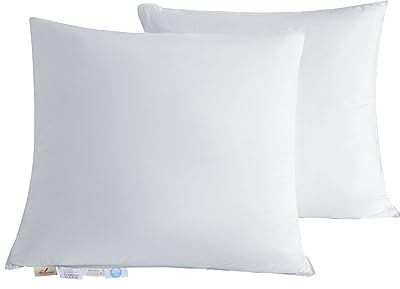 Homyrium Daunenkissen 80x80 2er Set Kopfkissen 80x80 Daunen 2er Set 100% Baumwollbezug FÜLLUNG: außen 90% Daunen / 10% Federn; innen 100% Federn Dreikammer Kissen Federkissen(1100g, 2er Pack)