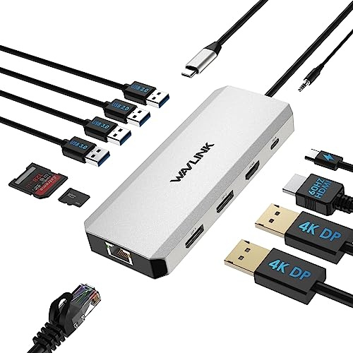 Laptop Docking Station,12 in 1 Triple Display USB C Hub for Windows with Dual DP, HDMI, 100W PD in, Gigabit Ethernet, USB3.0/2.0 Ports, SD/TF Card Reader, Mic/Audio for Lenovo HP Dell
