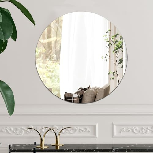 Sqinor Spiegel Rund 40cm Rahmenlos HD Glas Klebespiegel, Modern Spiegel Wand Selbstklebend Wandspiegel für Bad Wohnzimmer Schlafzimmer Flur