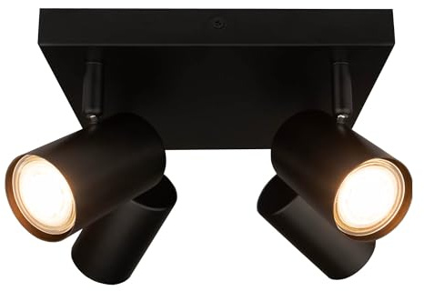 Ledvion - Spot LED de plafond dimmable, Douille GU10, 4 lumières, Noir, Carré, Orientable