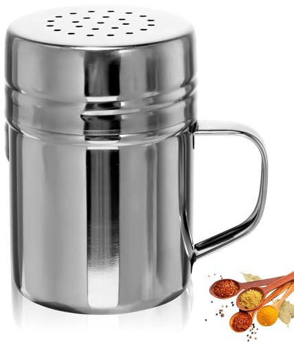 Sugar Shaker, Flour Shaker,Salt Shaker,Dusting Can,Stainless Steel Spice Jars,Sugar Dispenser with Handle,Spice Bottle with Moisture-Proof Lid Chocolate Shaker for Cappuccino, Flour Shaker for Baking