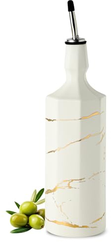 Howise Ceramic Olive Oil Dispenser Bottle, White Oil Dispenser Bottle for Kitchen, Large Capacity 26oz Oil and Vinegar Bottles Dispenser