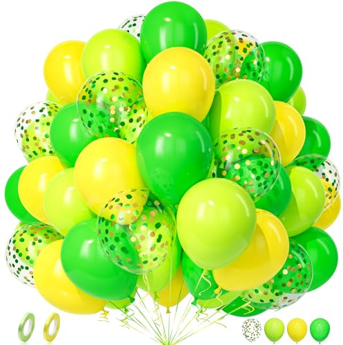 Unisun Luftballons Gelb Grün, 50 Stück Latex Ballons Fruchtgrün Gelb Konfetti Luftballon Mädchen Frauen Kind Geburtstag Jubiläum Hochzeit Verlobung Abschlussfeier Dschungel Hawaiianische Party Deko