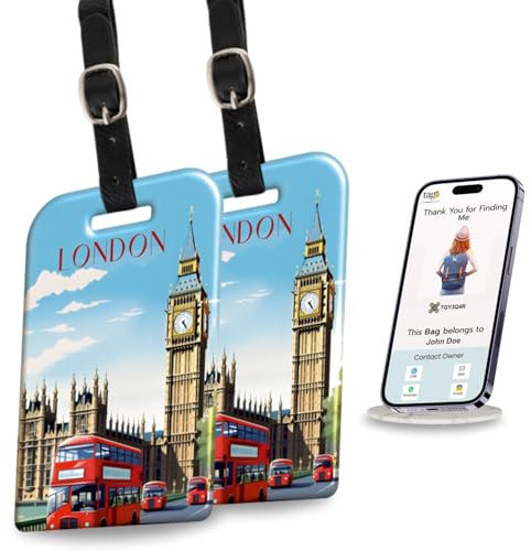 tag8 London Smart-Taschenanhänger, trendiger Gepäckanhänger, modischer digitaler Namensschild, Fluggesellschaftskonform, SITA World Tracer-Code aktiviert, Reise-Geschenkidee, Sammlerstück, 2 Stück