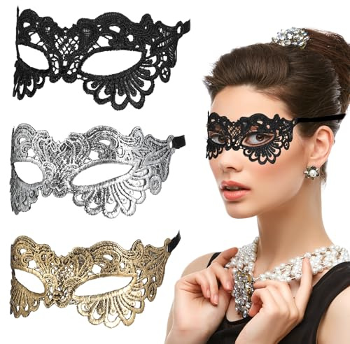 Andibro 3 stycken maskboll spetsmask, venetiansk mask damer sexig spetsmask ögonmask maskerad mask för halloween karneval party kostym boll
