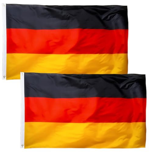 KUMSODE 2 Stück Deutschland Fahne - Deutschland Flagge - Deutschlandfahne 90x150 cm mit Messing-Ösen - Strapazierfähige Fahne für Fahnenmast - 100% Polyester
