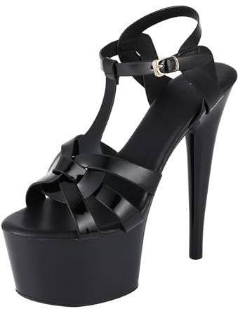 Scarpe Sandali Con Tacchi Alti Da Donna Punta Aperta e Piattaforma Spessa Sandali Sexy Da Sera, Nero , 39 EU