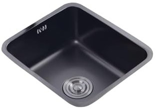 Lavello Cucina 1 Vasca Nero,Lavandino Cucina Piccolo,Lavabo Cucina In Acciaio Inox,Lavabo Rettangolare con Set Di Drenaggio,Installazione Appoggio o Sottopiano (42x36x20cm)