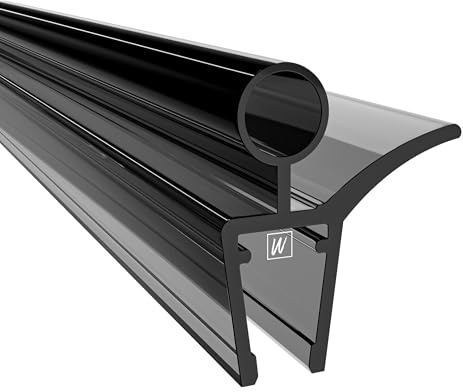WAKA Premium Duschtür & Duschlippe, Duschdichtung Schwarz-Transparent, Duschdichtungen für Duschtüren 6-8mm Glas, 200cm Duschkabine & Duschtürdichtung, kompatibel mit einer Schwallschutzleiste Dusche