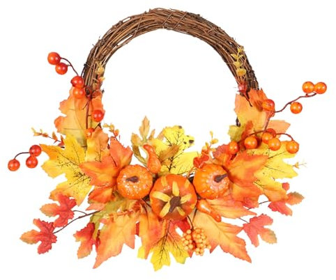 Wesaloes Haustür Deko TüRkranz Herbstdeko Haustür Türkranz Landhausstil Herbstdeko Zum Aufhängen Thanksgiving Dekorationen Bauernhaus Kränze für Haustür Heimdekoration (Orange, One Size)