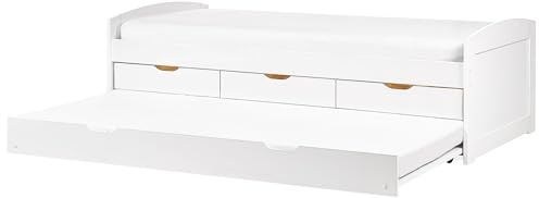 Beliani Cama Nido Infantil extraíble con almacenaje cajones de Madera Clara de Pino Blanco 90 x 200 cm Petiville