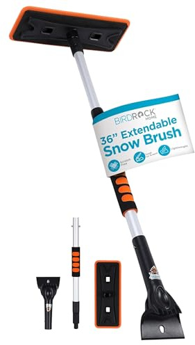 BIRDROCK HOME 36 Extendable Snow Pusher Brush & Detachable Ice Scraper for Cars | Aluminum Grip for Car, Truck, SUV | Safe on Auto Windshield & Windows | Wide Frost Remover for Semi & Small Vehicles
