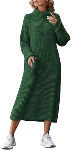 Robe pull pour femme grande taille | Robe de chambre d'hiver en laine pour femme, robe pull à col haut, robe en jersey thermique, robes en tricot ample, robe midi de couleur unie, robe pull longue