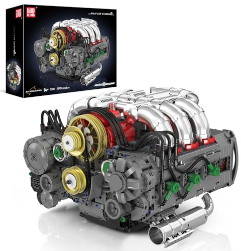 Mould King 10181 MOC Technik Boxermotor Reihenbenzinmotor Zylinderblock-Kit-Motor Technologie Sportwagen Elektromotorantrieb Klemmbausteine Bausatz Enthält Motor und Batteriekasten (2375 Teile+)