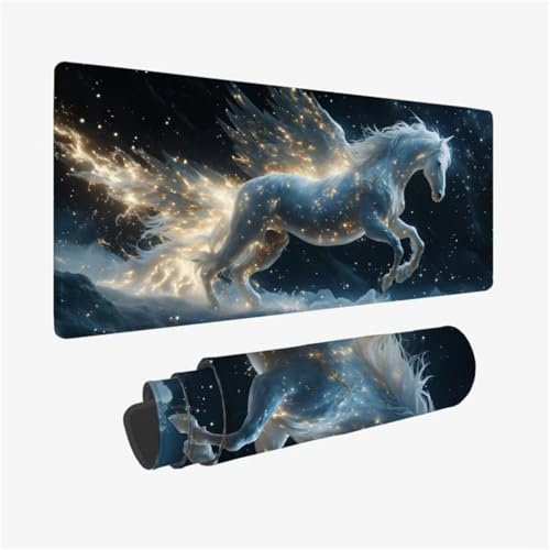 Mauspad XXL 800x300x3mm, Mousepad Einhorn Schreibtischunterlage, Flügel Mauspad Gaming mit Genähten Kanten, Wasserdicht Mouse Pad, rutschfeste Gummibasis Desk Mat, Gaming Accessories for Desk Q1-293
