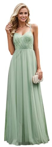 Ever-Pretty Robe de Demoiselle d'honneur Femme Tulle Col V Bretelle A Line Verte Menthe 46