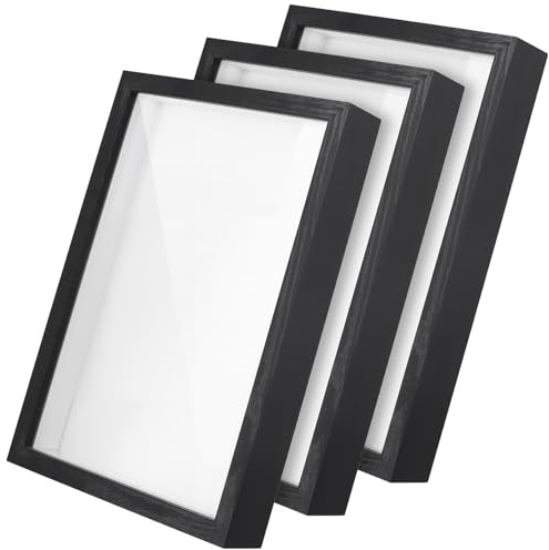 UNGFEI 3 st A4 skugglåda ram, 3D-bildram, displaybox för bord och vägg, svart skugglåda för visning av foton, polymerlera, resebiljetter, torkade blommor, (22,7 x 31,5 x 4,5 cm)