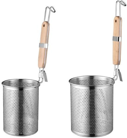 YouYuer 2PCS Passoires à Pâtes Micro-perforées en Acier Inoxydable,Écumoire en Maille avec Poignée en Bambou Flavours Panier à Nouilles pour Résidus de Filtre Food Passoire Louche