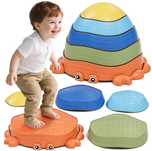 KidBloom Balanciersteine für Kinder, Outdoor Spielzeug ab 2 Jahre mit Spielzeugbeutel, Stapelsteine Gartenspielzeug für Drinnen & Draußen, Sensorik Spielzeug Autismus
