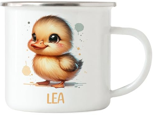 Kiddle-Design Kindertasse mit Namen Personalisiert, Personalisierte Tasse Kinder mit Waschbär, Namenstasse Waschbärtasse, Kinderbecher als Geschenk zur Taufe, Geburt Weihnachten - Emaille Tasse
