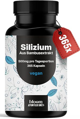 Silizium Hochdosiert Kapseln - 365 Kapseln mit 500mg pro Tagesportion - Organisches Silizium - Vegan & Produziert in Deutschland - Verpackung kann variieren - Laborgeprüft