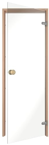 Sauflex Porte de sauna Essential 6 x 19 en verre transparent - Cadre en bois et verre de sécurité