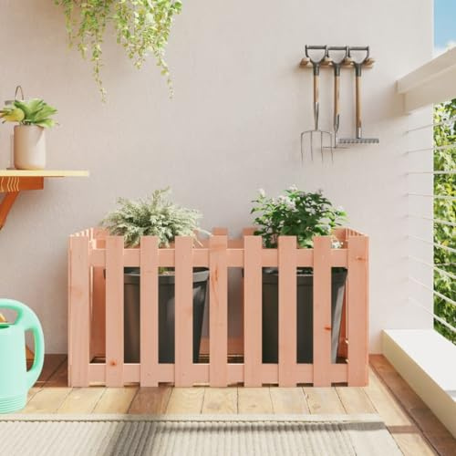 HaoChrymec Recinzione Giardino Esterno in Legno, Staccionata Rialzata in Abete Douglas Massello, Aiuola per Piante e Fiori, Separe da Esterno Naturale, 100x50x50 cm