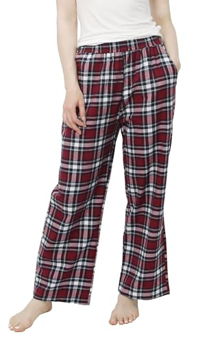 OCCIENTEC Pantalons Pyjama Femme à Carreaux en Coton Noël Cadeau Bas de Pyjama avec Poches Automne et Hiver Rouge S