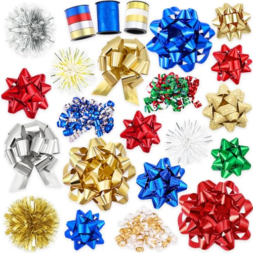 XIMISHOP 23 Stück Weihnacht Geschenkschleifen Selbstklebend,Weihnachtsschleifen Geschenkband Christmas Bows Geschenkbänder Für Weihnachten Geschenkverpackungen Weihnachtsbaum Deko(Rot und Blau)