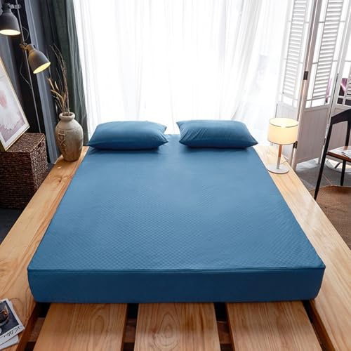 Morbuy Coprimaterasso Singolo Matrimoniale Impermeabile, Coprimaterasso Una Piazza e Mezza Antiacaro con Cerniera Morbida e Traspirante per Materassi Altezza 25cm (120x200+25cm,XY Blu Navy)