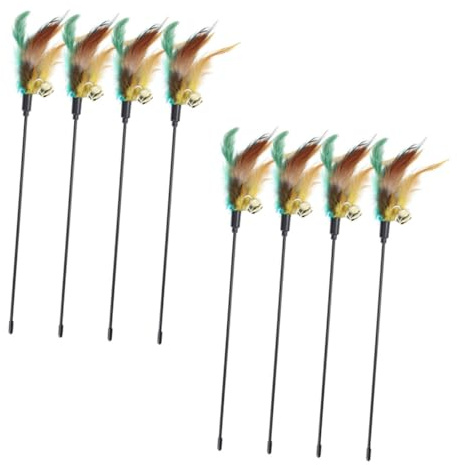 BAZEITFLOW 8pcs Interactive Cat Plume Wand Toys with Bells, 41cm Short Rod, Colorful Plume Teaser for Indoor Cats Pet Play