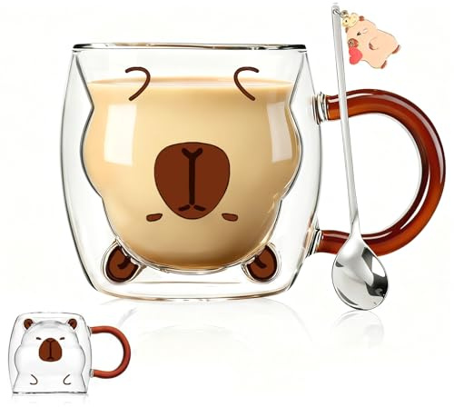 Geschenke für Frauen Süße Capybara Sachen Doppelwandige Kaffeegläser Kawaii Cappuccino Tassen Tee,Espresso,Latte Macchiato Gläser Weihnachtsgeschenke,Geburtstagsgeschenk,Lustige Geschenke für Freundin