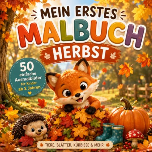 Mein erstes Malbuch - Herbst: 50 einfache Ausmalbilder für Kinder ab 2 Jahren – Tiere, Blätter, Kürbisse & mehr: Malbuch mit dicken Linien – fördert ... für Kleinkinder und Kindergartenkinder