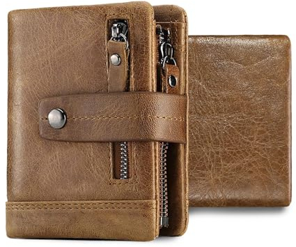 FANDARE Neu Geldbörse Damen Herren Slim Wallet mit Münzfach & RFID Schutz Leder Kartenetui Kreditkartenetui Mini Portmonee Geldbeutel Portemonnaie klein 13 Fächer für Kreditkarten Khaki