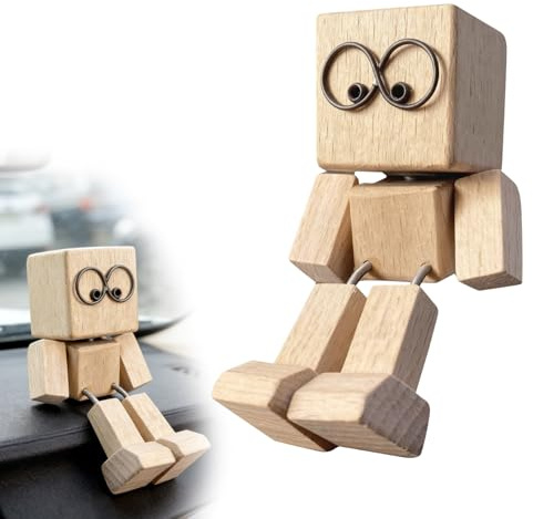 Wobbling Wooden Man, Wobble Car Holzmann Wackelmännchen Holz, Wooden Shaker Man, NlsqEU Wackelnder Holzmann, Decoration for Desk, Andmade Car Dashboard Decor Facial Expressions