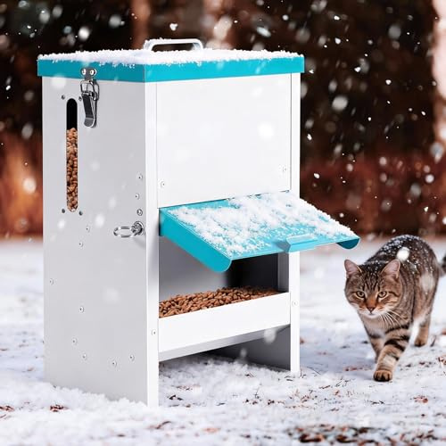 MUYIRTED Distributore Automatico Cibo Gatti 4L con Ciotole Rialzate, Mangiatoia per Animali Domestici in Metallo, Robusto, Resistente a Pioggia e Neve