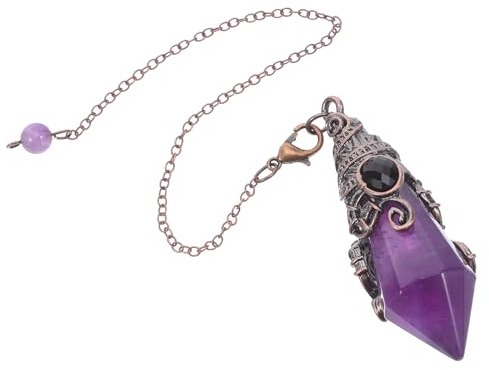 MILISTEN Amethyst Anhänger Sechseckiger Edelstein mit Kupferfarbener Perlenkette Natürliches Chakra Divinationsstein für Damen Meditation Yoga Energetische Schmuckstücke