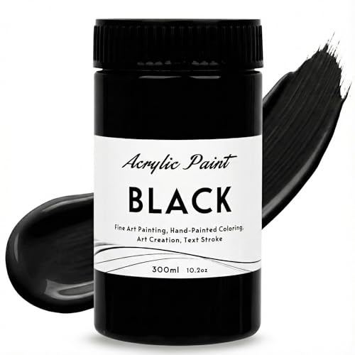 YULL Acrylfarbe Schwarz Matt 300 ml, Cremige Acryl Wandfarbe Schwarz auf Wasserbasis Wasserfest Lichtecht Schnell Trocknend zum Auftragen auf Leinwand, Stein, Holz, Papier & Malkarton (Deckschwarz)