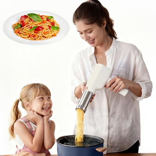 Silencomfort Macchina per la Pasta Elettrica Portatile, Macchina per la Pasta Italiana da 40W, Macchinas per Il Gelato Alla Pastas Senza Fili con 5 Stampi, Adatta per Gite in Famiglia, Viaggi e Picnic