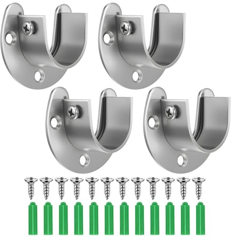 XLIUAX 4 Pack Wardrobe Rail Bracket, Curtain Rail Brackets Wardrobe Pole