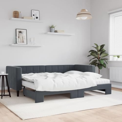 Refined Tagesbett Schlafsofa Bettsofa Gästebett für Schlafzimmer Wohnzimmer Sofa Bett Ausziehbett Ausziehbar mit Matratzen Dunkelgrau 80x200 cm Samt