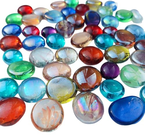VONJUMA Glasnuggets Bunt 200G/Ca.40 Stück Glasnuggets Bunt Muggelsteine Bunt Kinder Glassteine Dekosteine Für Vasen Mosaiksteine Zum Basteln Spielsteine Mosaik Steine