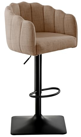 SDXYSTCE Stoff Barhocker 1er Set - 65-85cm Höhenverstellbar Barstühle mit Rückenlehne Armlehne und Fußstütze - Drehbare Küchenhocker für Bar Esszimmer küche Theke - Schwarz & Khaki