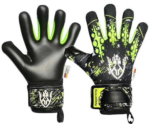 Keeperking målvaktshandskar vuxna barn, ungdomar, med och utan fingerskydd, fotbollshandskar avtagbara fingersave 4 mm, unisex (gul/svart, 6)