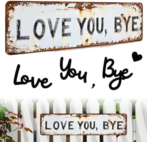 2 Pcs Vintage Love You Bye Metal Sign and Love You Bye Above Door Sign, Entryway Hallway Decor for Home Bar Festivals Weddings (8x3 Inch)